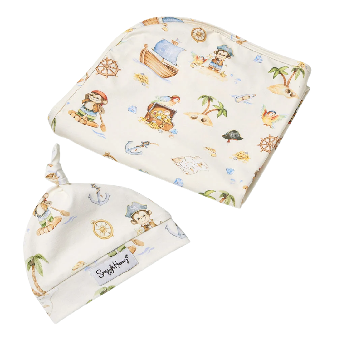 SNUGGLE HUNNY TREASURE ISLAND JERSEY WRAP & BEANIE SET