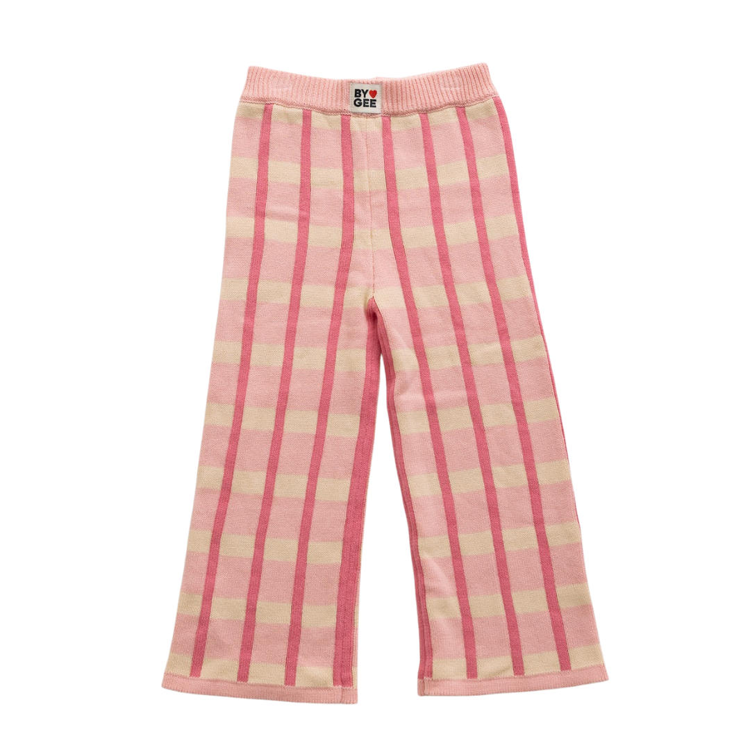 BY GEE COTTON CHECK KNIT PANTS - PEONY