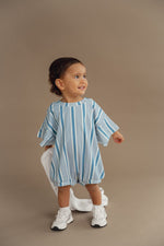 CINNAMON BABY FAST LANE T-SHIRT ROMPER - STORM STRIPE