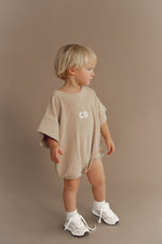CINNAMON BABY TERRY TRACK T-SHIRT ROMPER - OAK