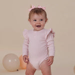 SNUGGLE HUNNY BABY PINK LONG SLEEVE BODYSUIT WITH FRILL