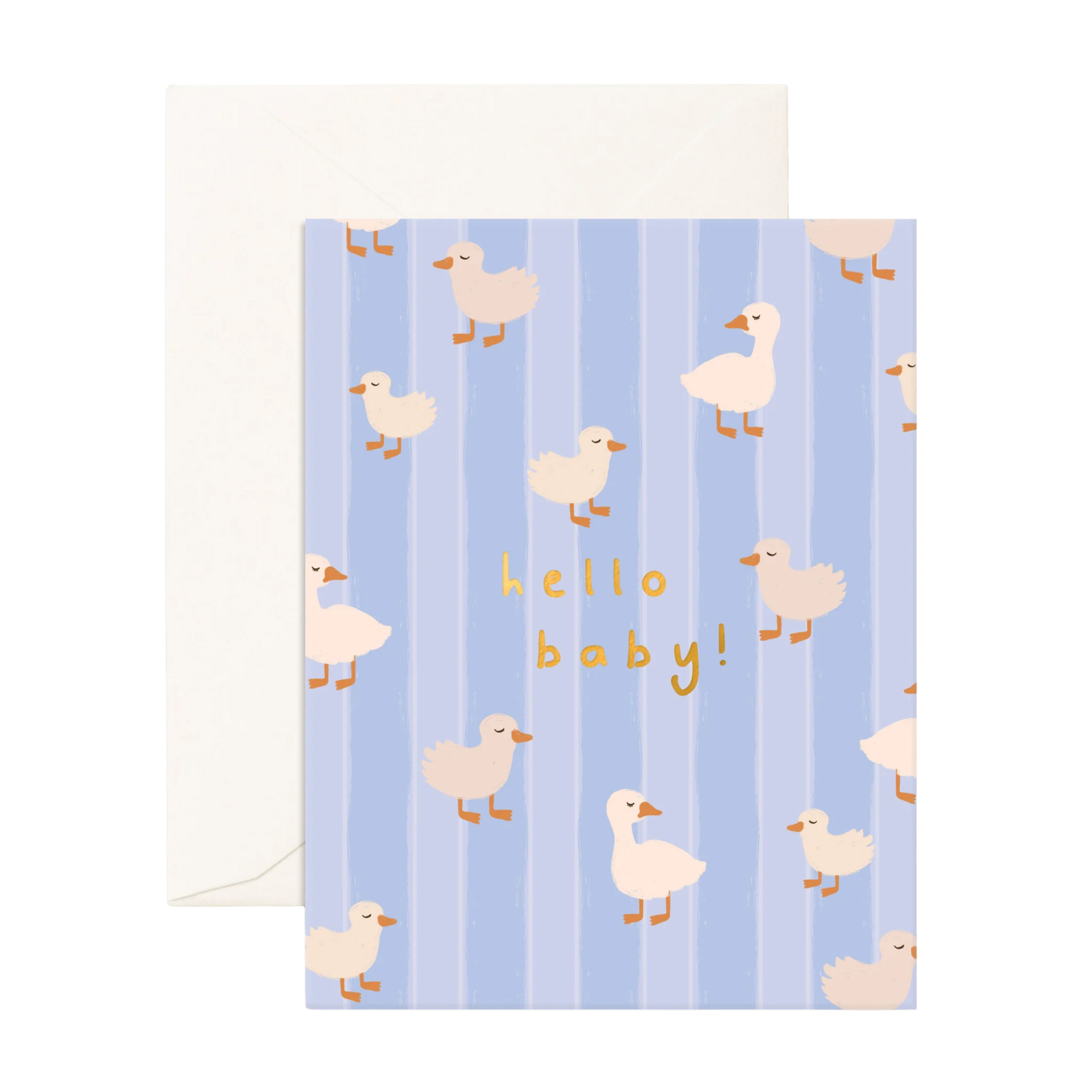 FOX & FALLOW HELLO BABY DUCKS BLUE GREETING CARD