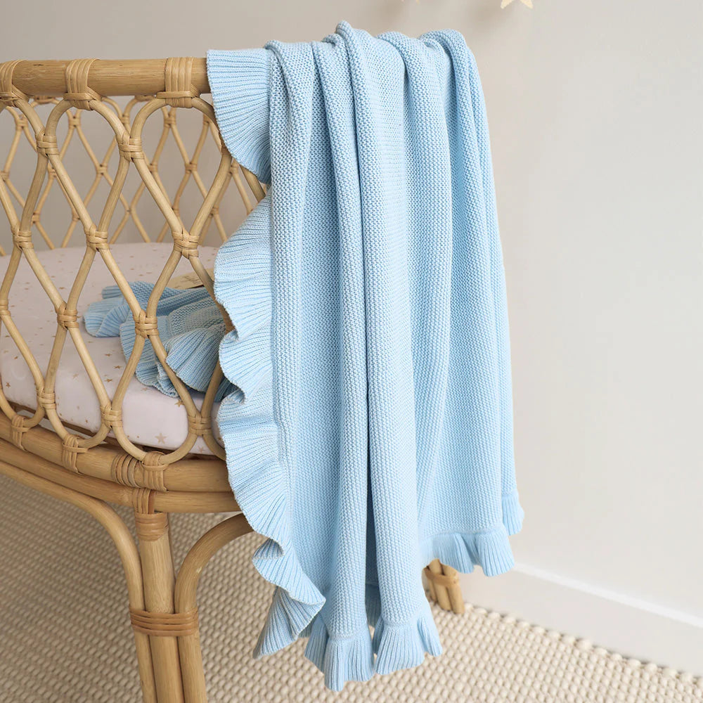 SNUGGLE HUNNY BABY BLUE RUFFLE KNIT BABY BLANKET