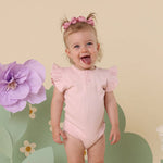 SNUGGLE HUNNY BABY PINK SHORT SLEEVE BODYSUIT WITH FRILL