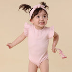 SNUGGLE HUNNY BABY PINK SHORT SLEEVE BODYSUIT WITH FRILL