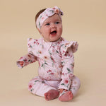 SNUGGLE HUNNY BIRDS & BLOOMS SNUGGLESUIT CONVERTIBLE ROMPER WITH FRILL
