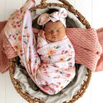 SNUGGLE HUNNY BIRDS & BLOOMS JERSEY WRAP & TOPKNOT SET