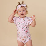SNUGGLE HUNNY BIRDS & BLOOMS SHORT SLEEVE BODYSUIT WITH FRILL