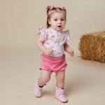SNUGGLE HUNNY BOOTS & BOWS SHORT SLEEVE BODYSUIT WITH FRILL