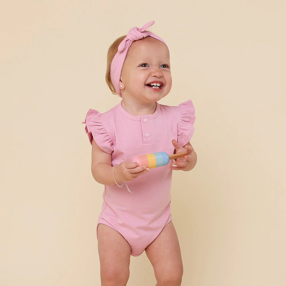 SNUGGLE HUNNY BUBBLEGUM SHORT SLEEVE BODYSUIT WITH FRILL