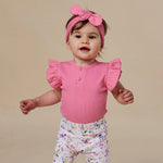 SNUGGLE HUNNY CANDY RIB SHORT SLEEVE BODYSUIT WITH FRILL