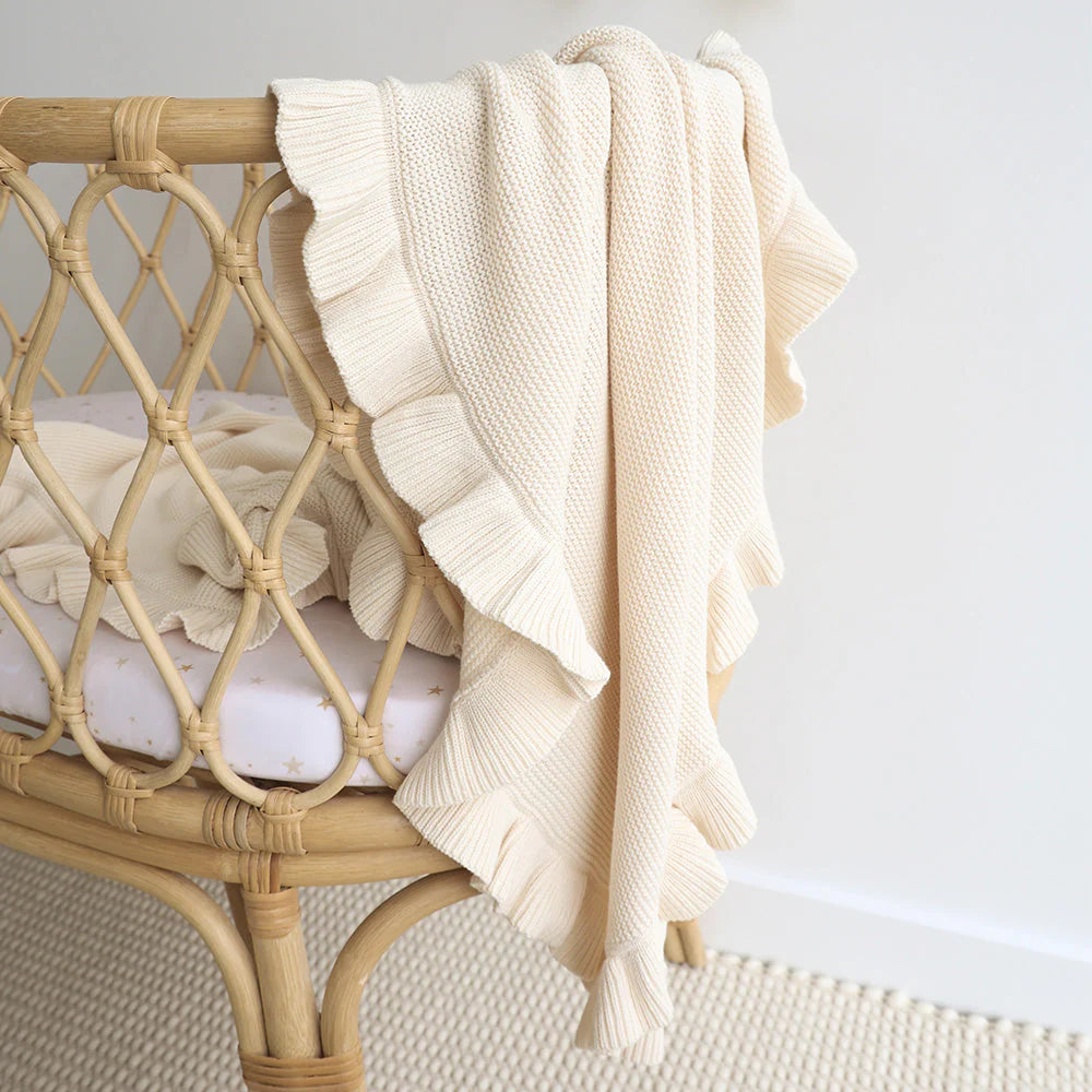 SNUGGLE HUNNY CREAM RUFFLE KNIT BABY BLANKET