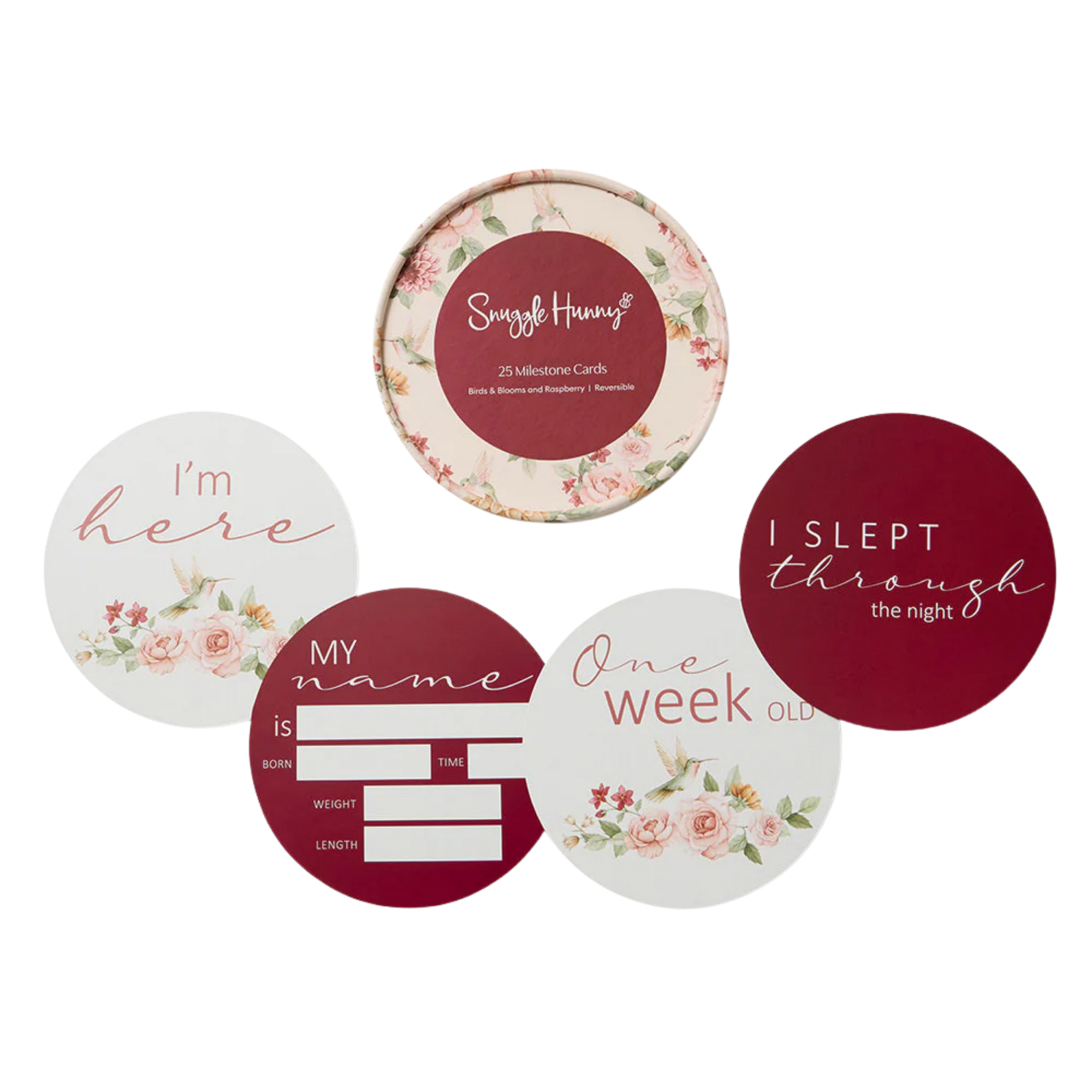 SNUGGLE HUNNY BIRDS & BLOOMS & RASPBERRY REVERSIBLE MILESTONE CARDS