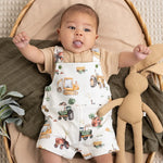 SNUGGLE HUNNY DIGGERS & TRACTORS OVERALL SHORTS