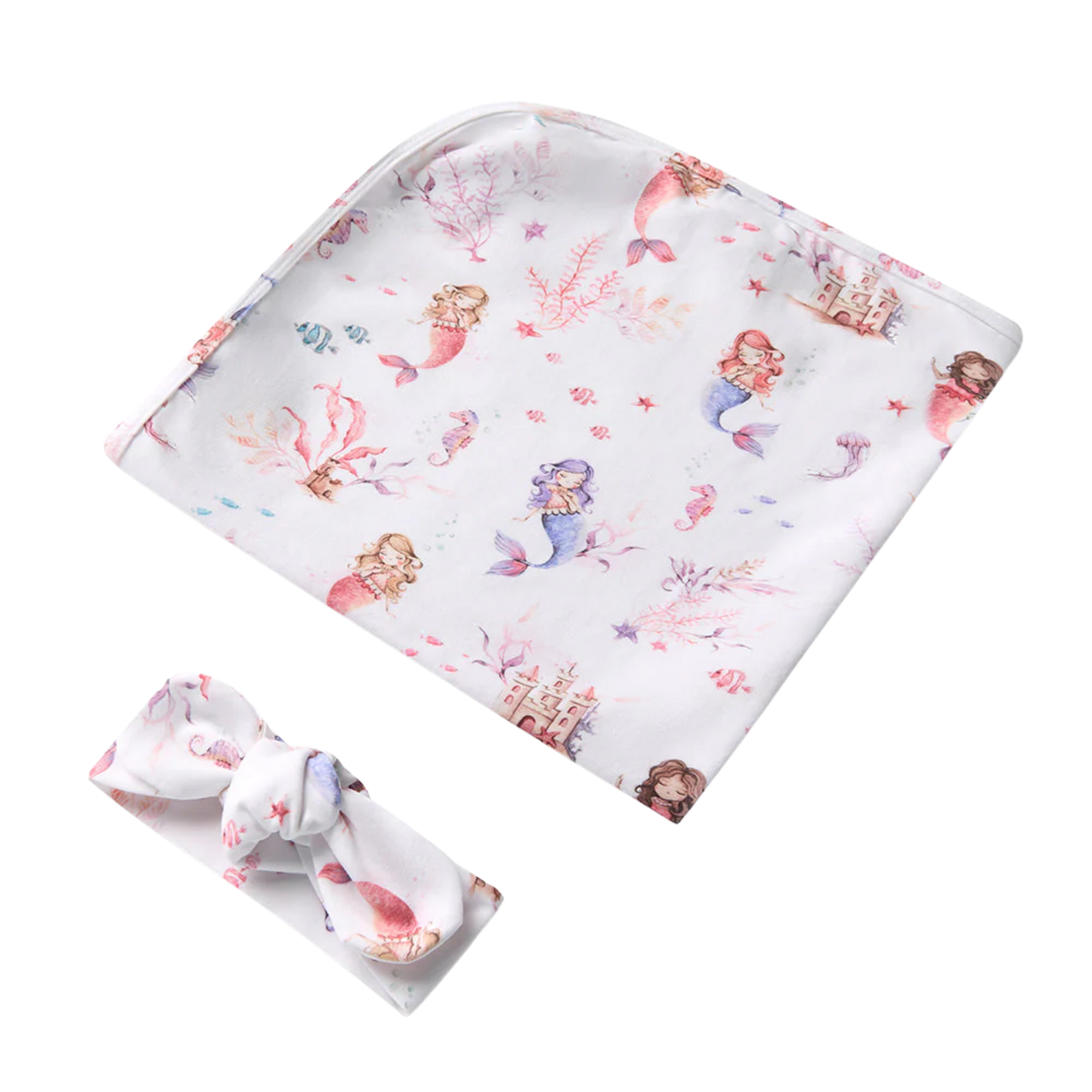 SNUGGLE HUNNY MERMAID JERSEY WRAP & TOPKNOT SET