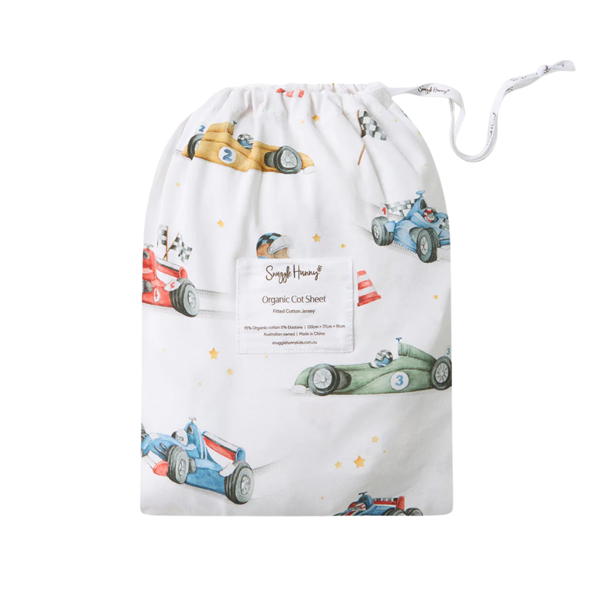 SNUGGLE HUNNY LITTLE RACERS FITTED COT SHEET