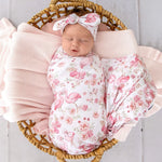 SNUGGLE HUNNY FLAMINGOS JERSEY WRAP & TOPKNOT SET