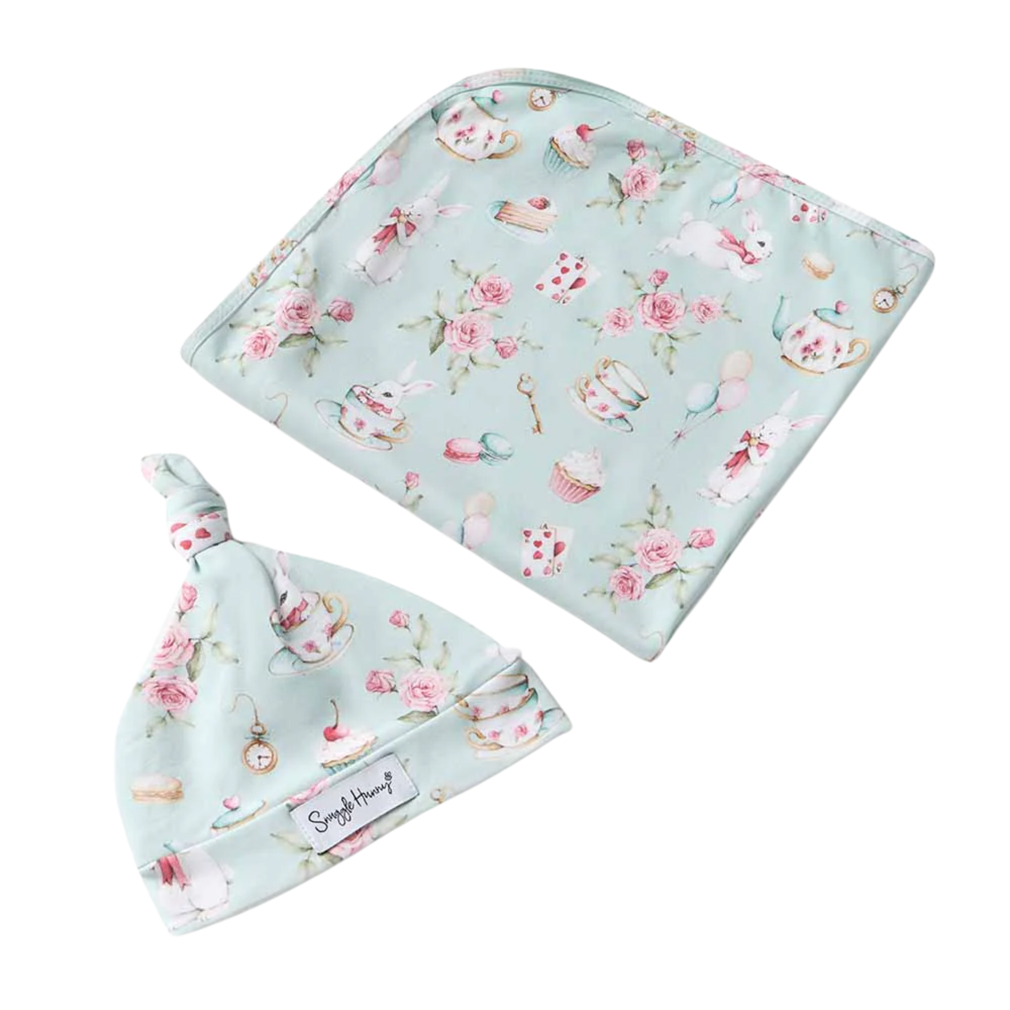 SNUGGLE HUNNY WHITE RABBIT JERSEY WRAP & BEANIE SET