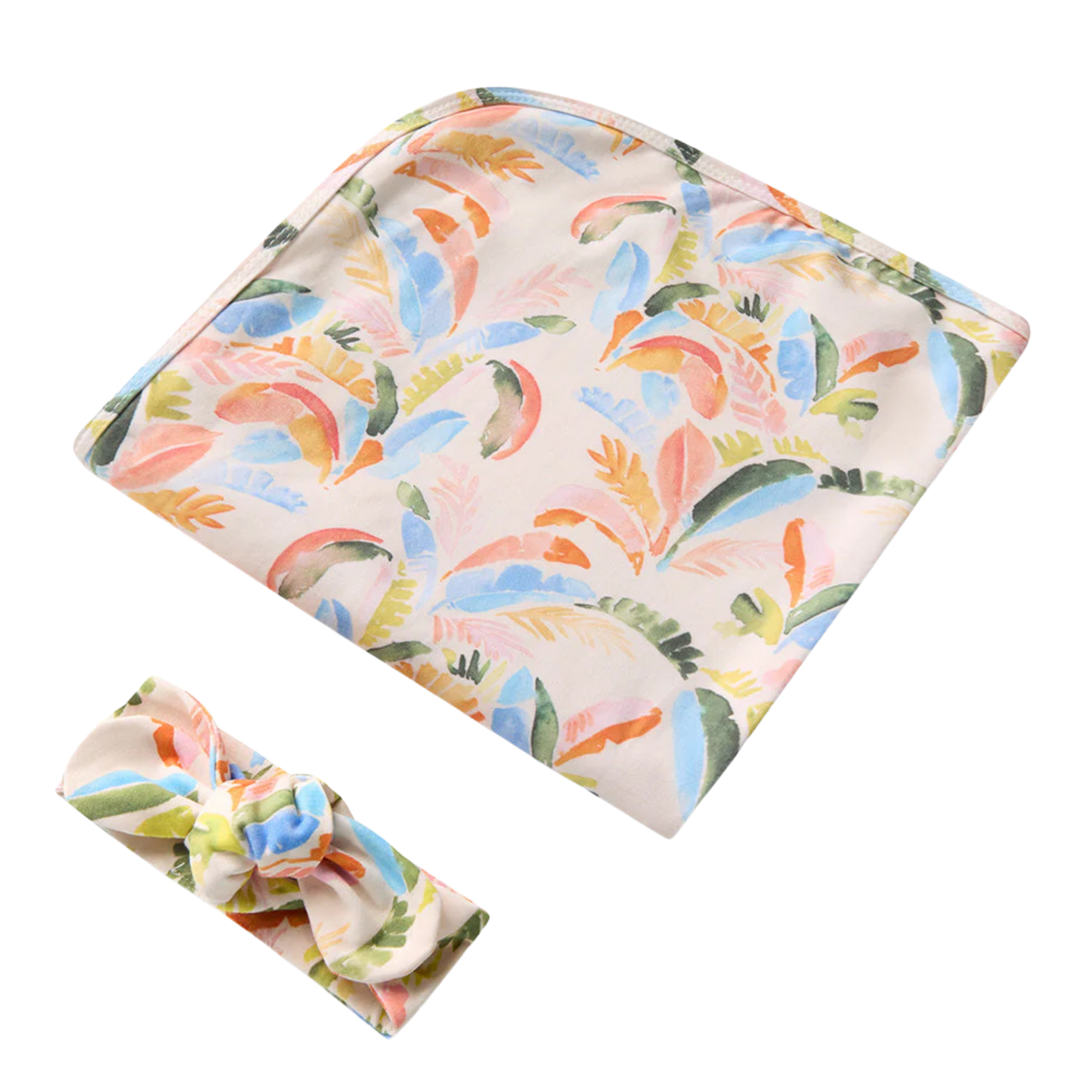 SNUGGLE HUNNY SUMMER PALM JERSEY WRAP & TOPKNOT SET