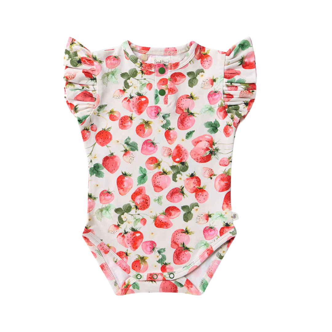 SNUGGLE HUNNY STRAWBERRY SHORT SLEEVE BODYSUIT WITH FRILL