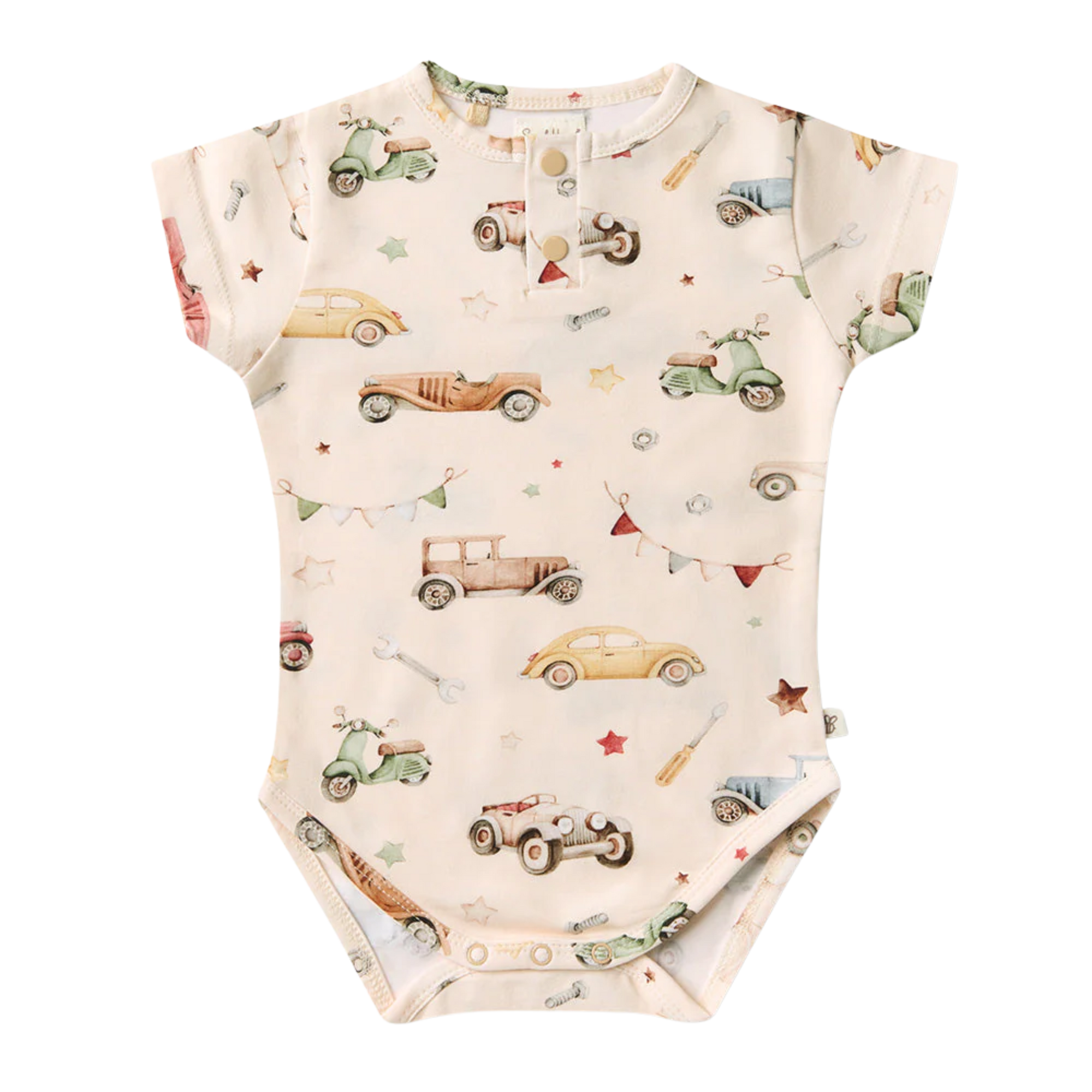 SNUGGLE HUNNY VINTAGE CARS SHORT SLEEVE BODYSUIT