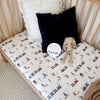 SNUGGLE HUNNY TRAINS ORGANIC FITTED COT SHEET