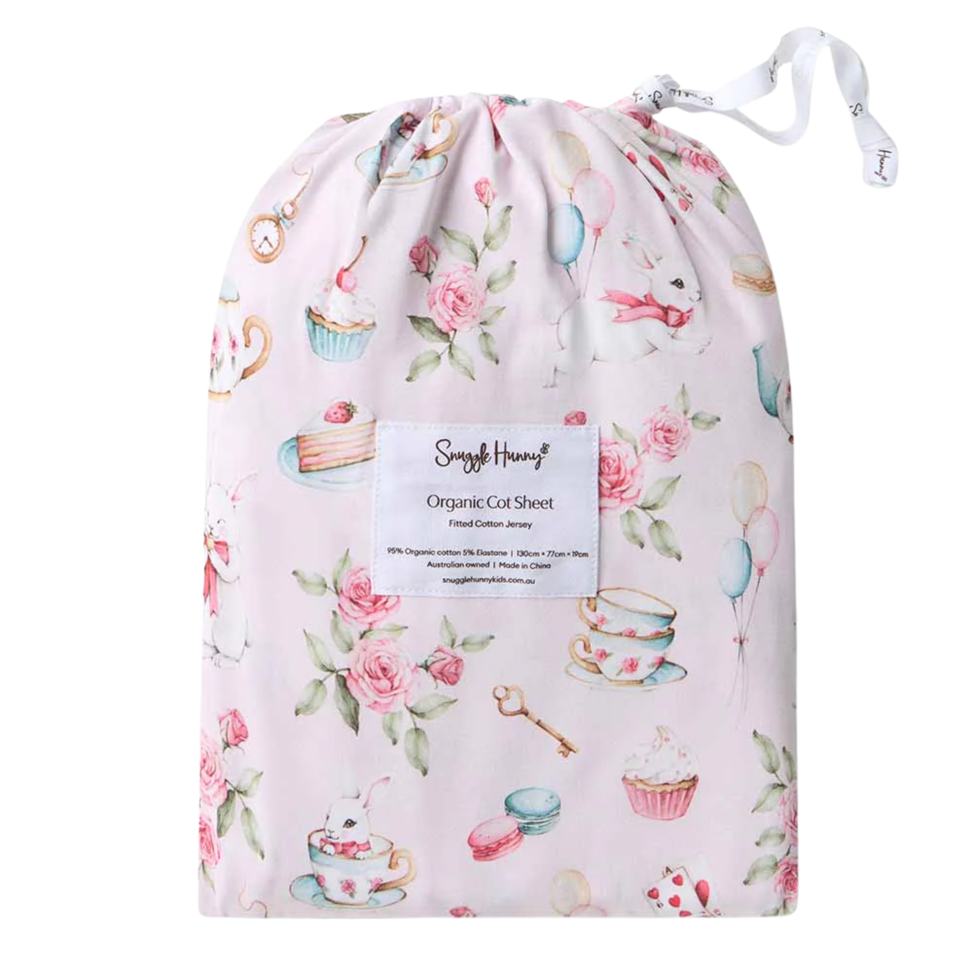 SNUGGLE HUNNY ALICE'S TEA PARTY FITTED COT SHEET