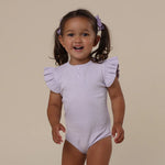 SNUGGLE HUNNY LAVENDER SHORT SLEEVE ORGANIC BODYSUIT WITH FRILL