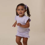 SNUGGLE HUNNY LAVENDER SHORT SLEEVE ORGANIC BODYSUIT WITH FRILL