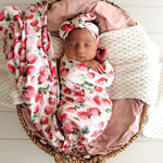 SNUGGLE HUNNY STRAWBERRY JERSEY WRAP & TOPKNOT SET