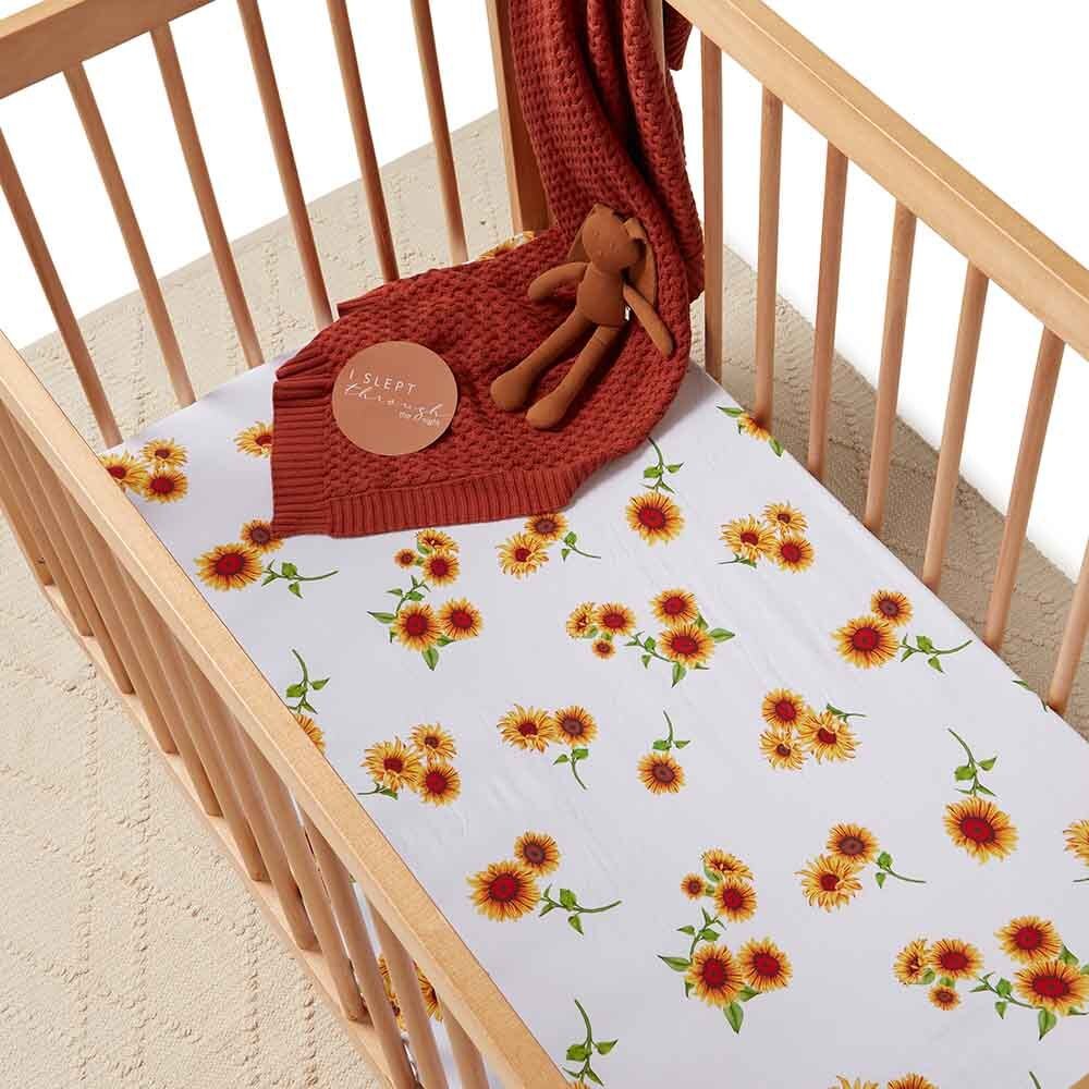 SNUGGLE HUNNY FITTED COT SHEET -  SUNFLOWER