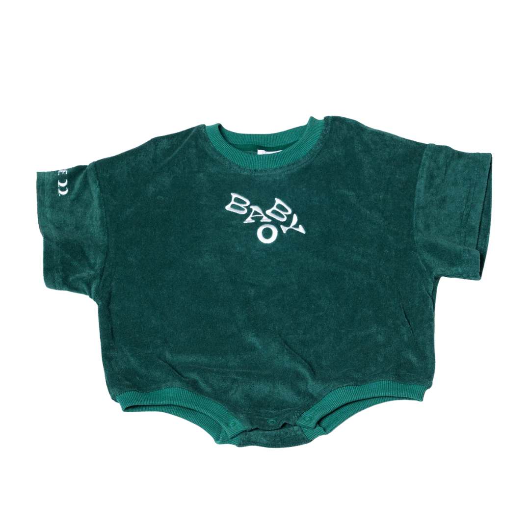 BABY O THE LABEL TERRY LOGO ROMPER - EMERALD