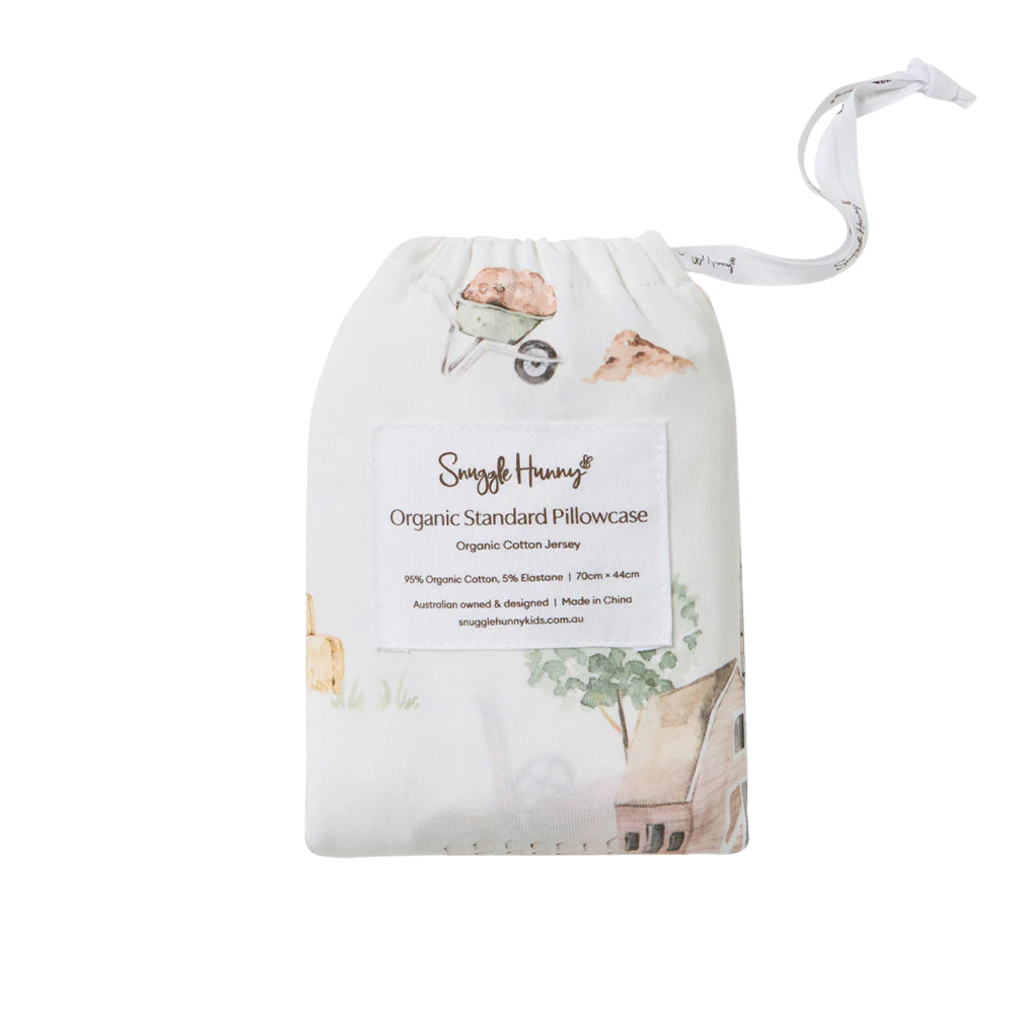 SNUGGLE HUNNY DIGGERS & TRACTORS ORGANIC COTTON PILLOW CASE