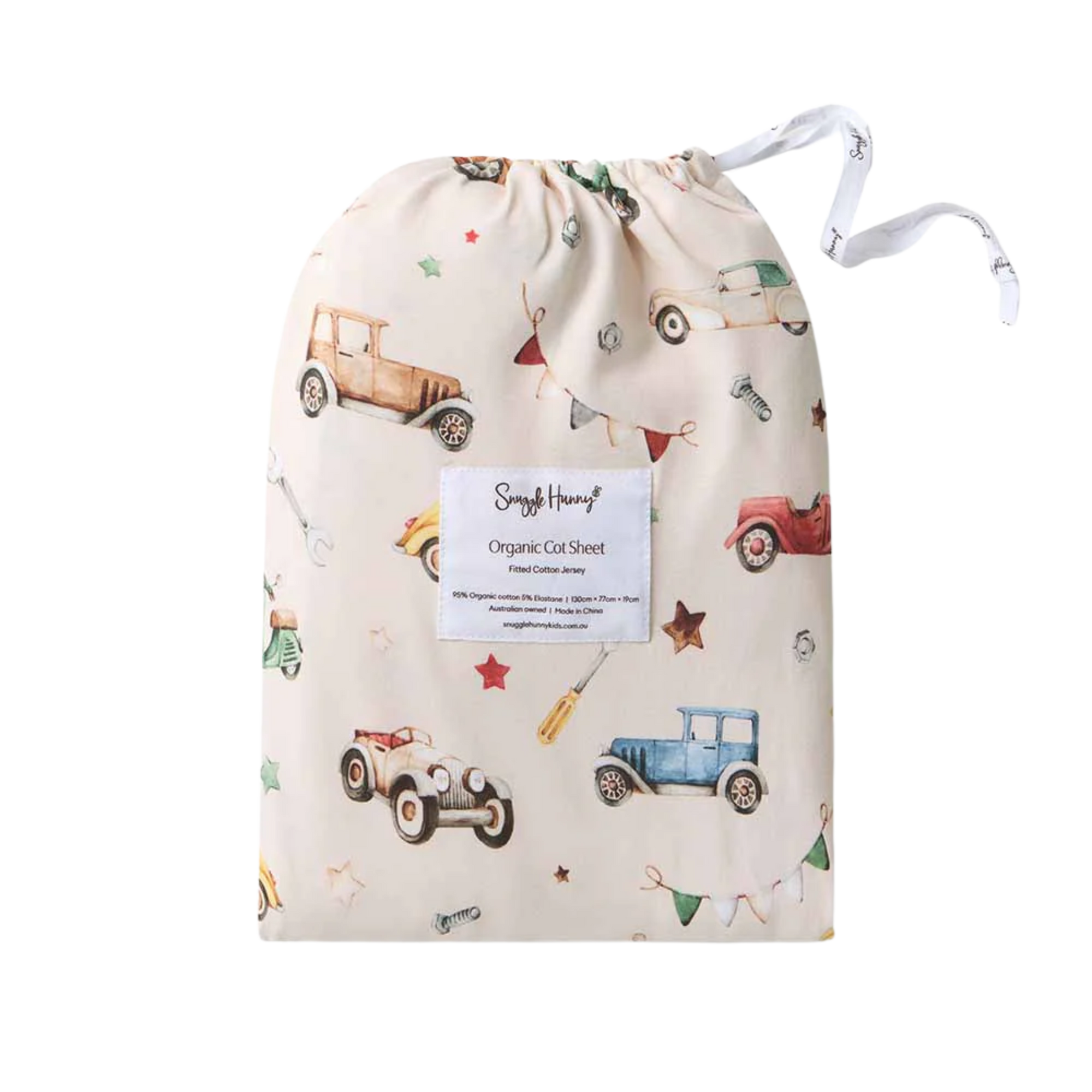 SNUGGLE HUNNY VINTAGE CARS FITTED COT SHEET