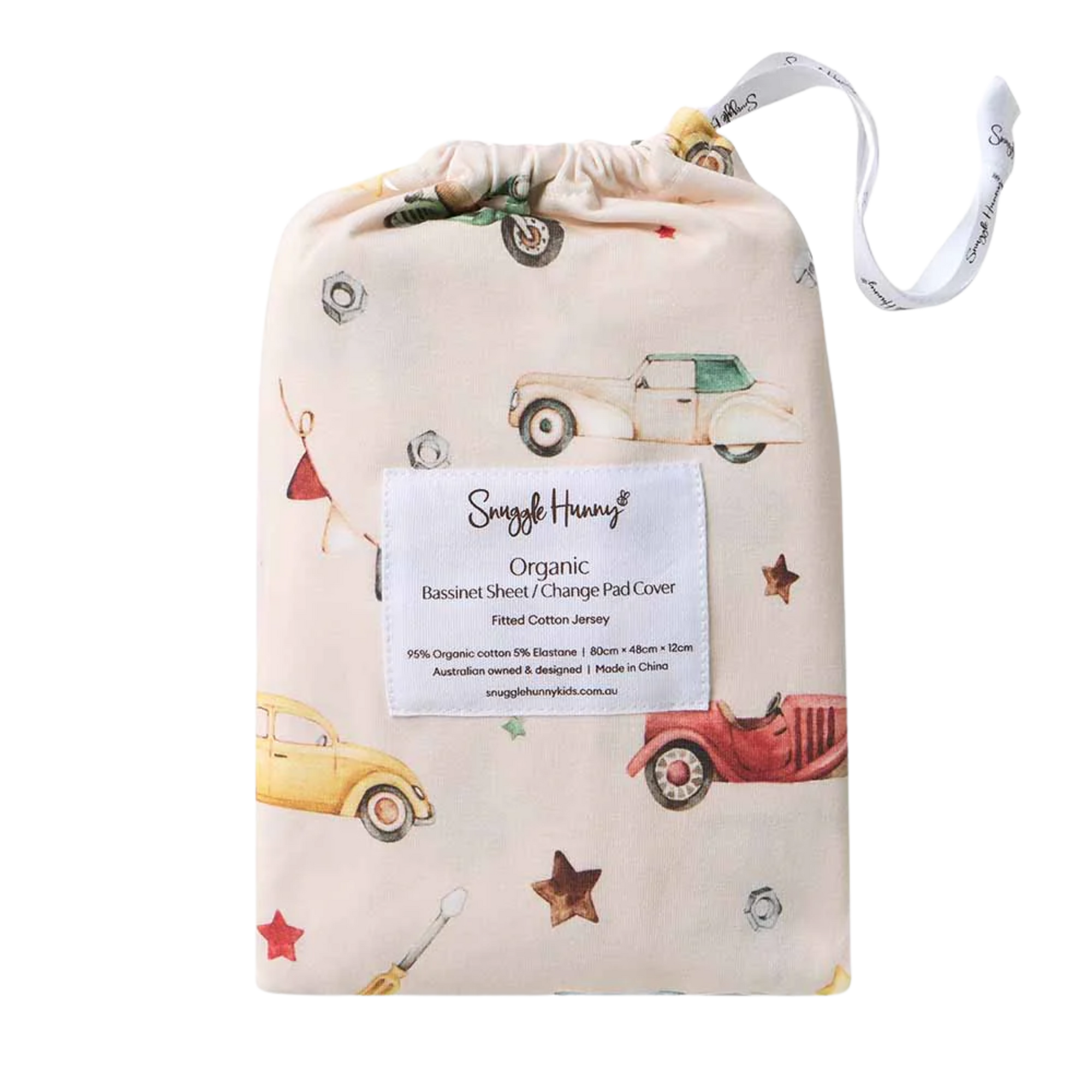 SNUGGLE HUNNY VINTAGE CARS BASSINET SHEET / CHANGE PAD COVER