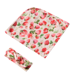 SNUGGLE HUNNY STRAWBERRY JERSEY WRAP & TOPKNOT SET