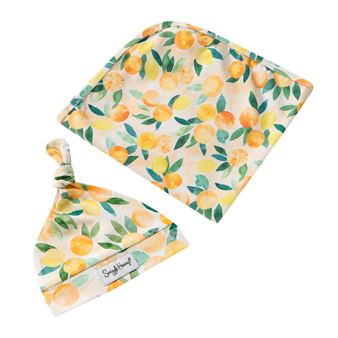 SNUGGLE HUNNY SUNNY CITRUS  JERSEY WRAP & BEANIE SET